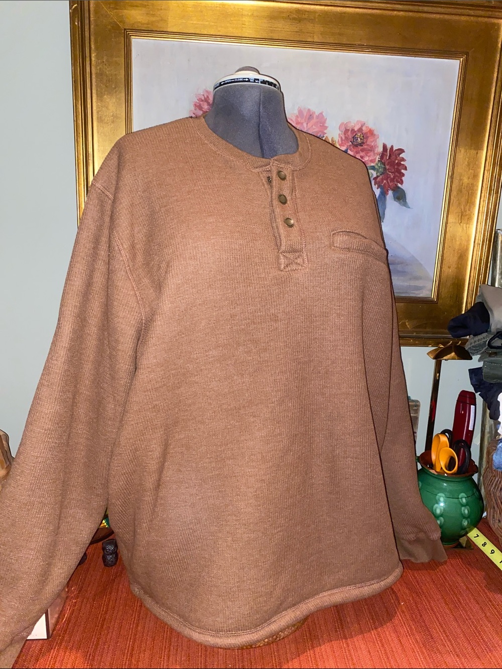 Coleman Men's Sherpa Lined Waffle Henley Shirt in a copper heather color SZ XXL